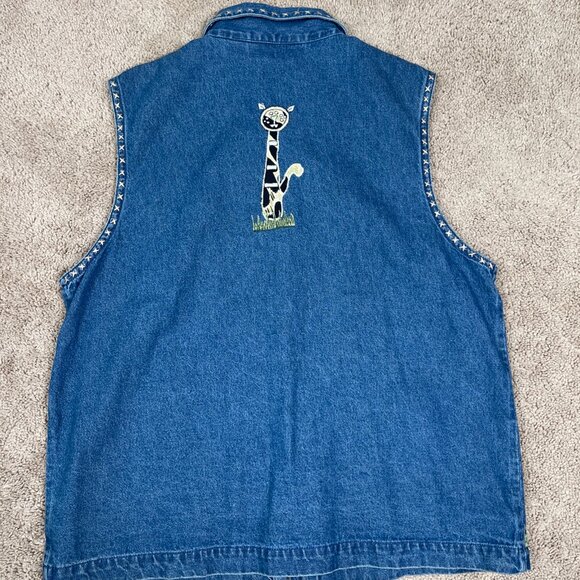 Life Style Vest Woman XL Denim Cat Lady Embroidered Appliqué Wacky Fun Funky Art - Picture 9 of 10